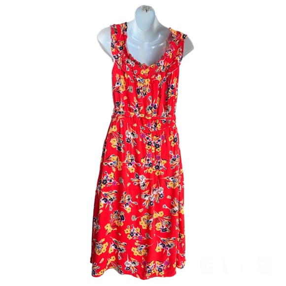 Conversations by Anthropologie Red Floral Off the Shoulder Sun Dress size 10 - Picture 2 of 12